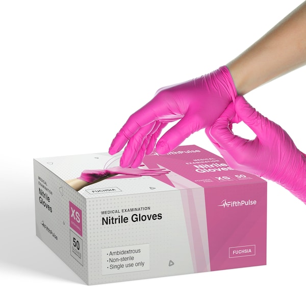 Fifthpulse FMN100, Disposable Gloves, 3 mil Palm, Nitrile, Powder-Free, XS, 50 PK, Fuchsia FP-N-50-XS-FUS - main